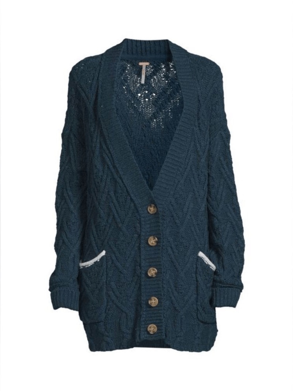 NWT- Free People Montana Cable Cardigan Sweater in Varsity Navy, Size S